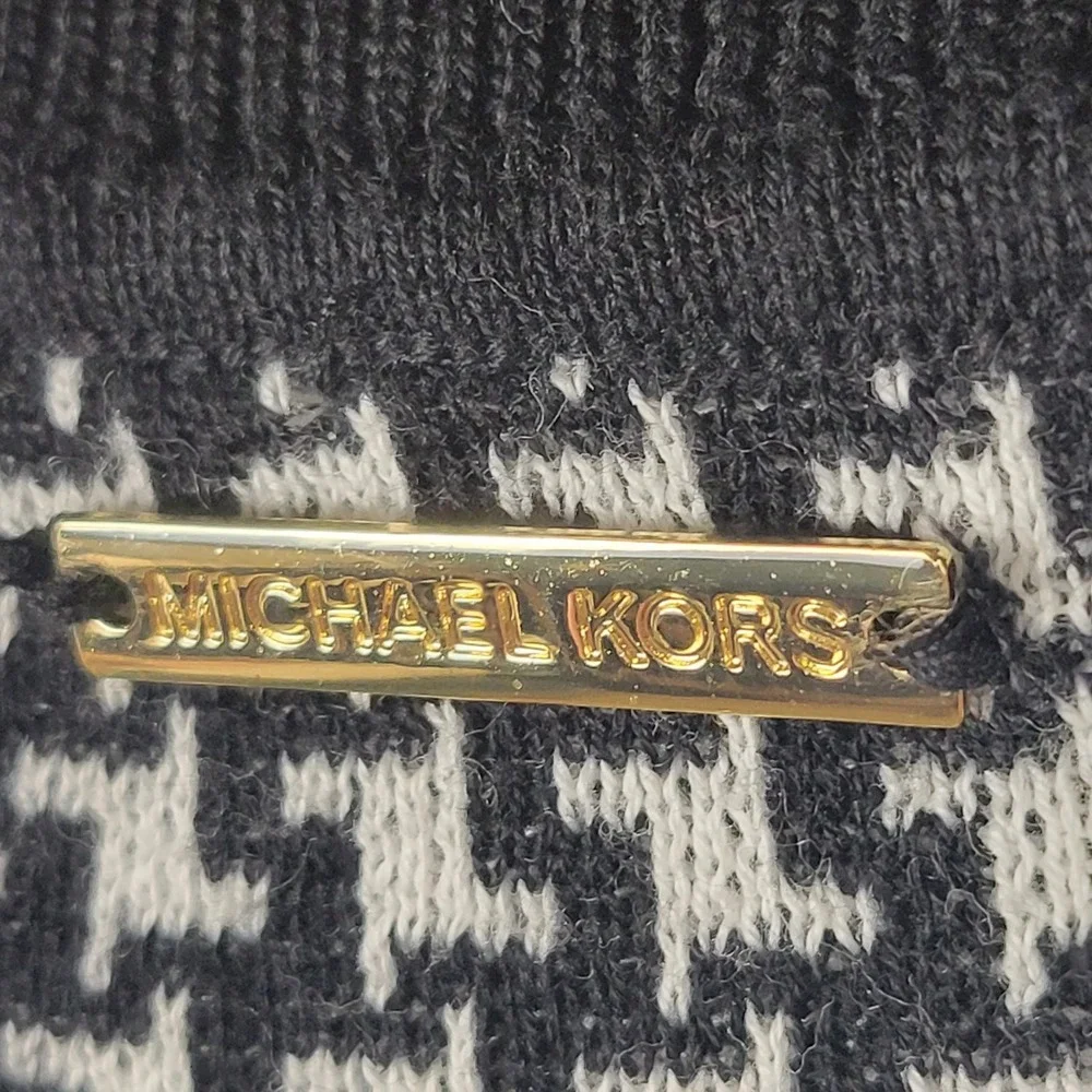 Michael Kors Houndstooth Turtleneck‎ Sweater Women's S Black White Gold Logo